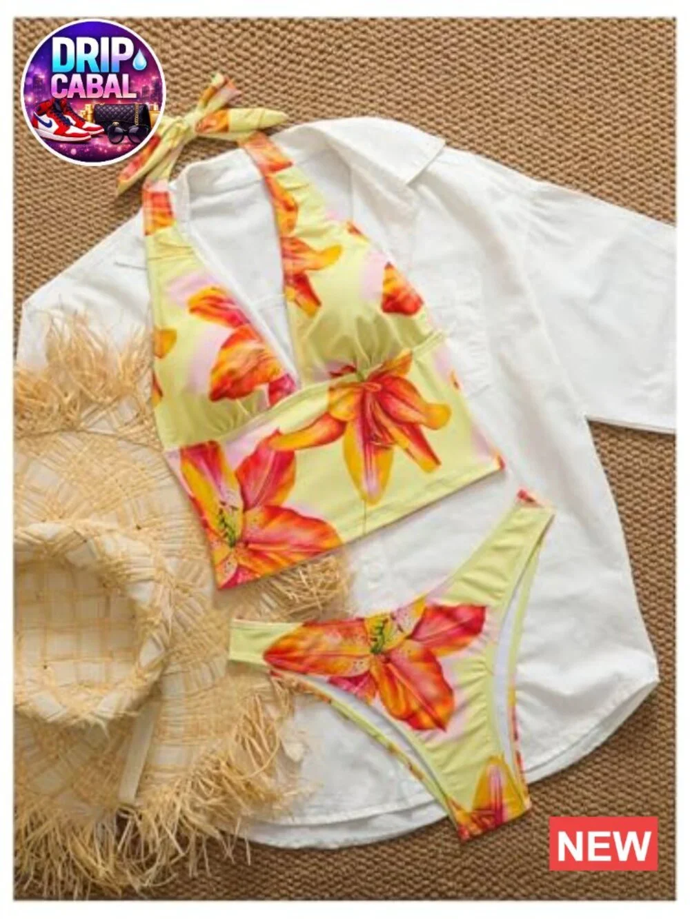 Women's 2 Piece Tankini Set Floral Print Halter V Neck Tie Back Bathing Suits
